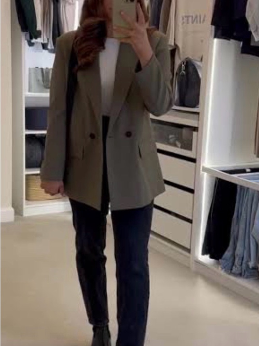 Zara Olive Green Double-Breasted Blazer
